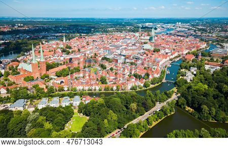 Aerial View Of The Lubeck Old Town In Germany
