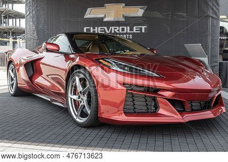 Indianapolis - Circa May 2023: Chevrolet Corvette Display At Ims. Chevy Offers The Corvette In 1lt, 