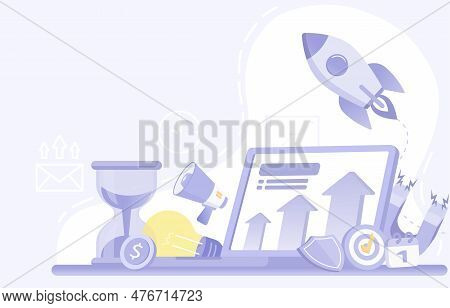 Business Startup Concept. Arrow Pointing Up Means Business Start Up. Symbolic Elements Of Strategy M