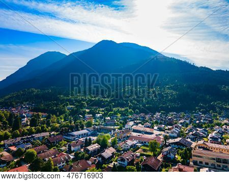 Garmisch-partenkirchen Aerial Panoramic View. Garmisch Partenkirchen Is An Alpine Ski Town In Bavari
