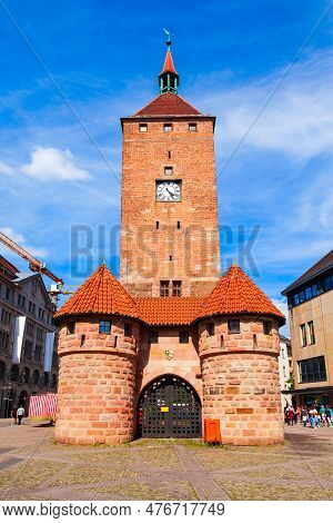 White Tower Or Weisser Turm In Nuremberg Old Town. Nuremberg Is The Second Largest City Of Bavaria S