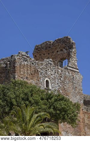 Taormina, Sicily, Italy - April 28, 2023: Ancient Theatre Of Taormina (teatro Antico Di Taormina), R