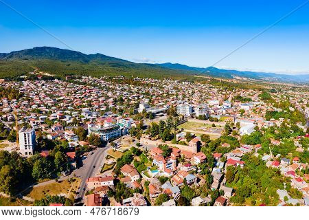 Telavi Old Town Aerial Panoramic View. Telavi Is The Main City Of Kakheti Province In Georgia.