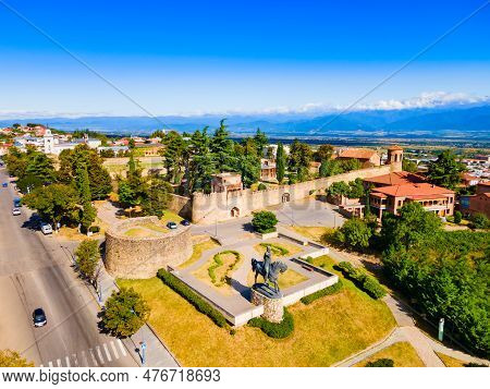 Batonis Tsikhe Fortress Aerial Panoramic View In Telavi. Telavi Is The Main City Of Kakheti Province