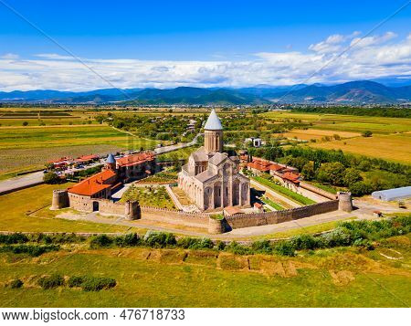 Alaverdi Monastery Complex Aerial Panoramic View In Kakheti. Kakheti Is A Region In Eastern Georgia 