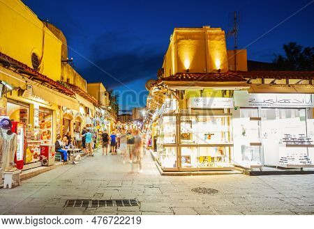 Rhodes, Greece - May 11, 2018: Hippocrates Fountain At The Rhodes Old Town Main Square In Rhodes Isl
