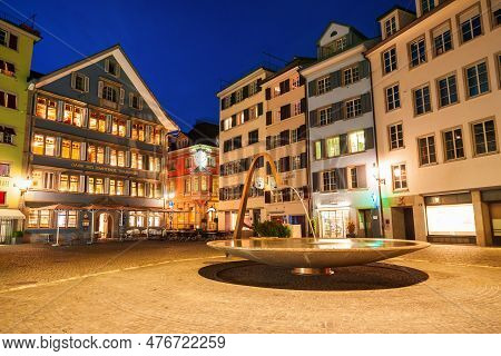 Zurich, Switzerland - July 08, 2019: Colorful Houses At The Munsterhof Main Square In The Centre Of 