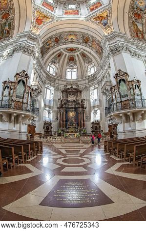 Salzburg, Austria - April 27, 2023: Interior Of The Medieval Salzburg Cathedral, The Xvii Th-century