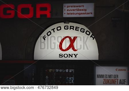 Cologne, Germany - November 6, 2022: Selective Blur On A Sony A (sony α) Camera Logo On A Retailer I