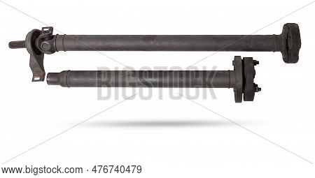 Propeller Shaft Of A Car With A Steel Rod, A Sliding Fork And An Intermediate Bearing For Transmitti