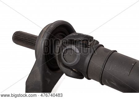 Propeller Shaft Of A Car With A Steel Rod, A Sliding Fork And An Intermediate Bearing For Transmitti