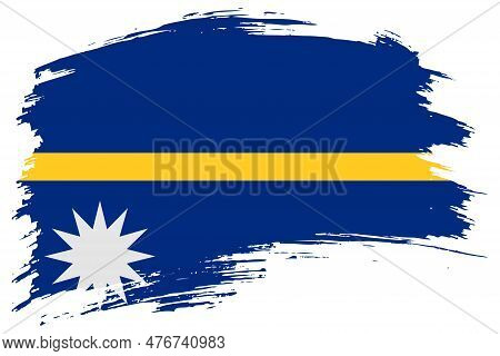 Nauru Brush Stroke Flag Vector Background. Hand Drawn Grunge Style Nauruan Painted Isolated Banner.