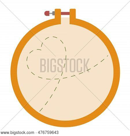 Embroidery Frame With Heart From  Thread.  Embroidery Hoop Vector Illustration. Retro Style.