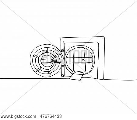 Large Safe Bank, Protection, Security One Line Art. Continuous Line Drawing Of Bank, Money, Finance,