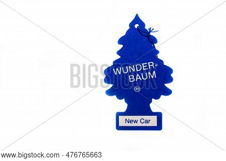Miercurea Ciuc, Romania- 24 May 2023: Wunder Baum New Car Air Freshener On White Background.