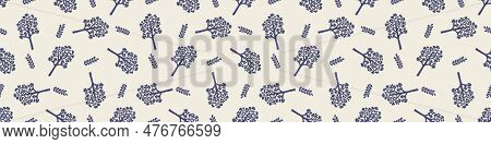 Quirky Forest Tree Blue Motif Vector Border. Seamless Decoration Of Whimsical Woodland Botanical Des