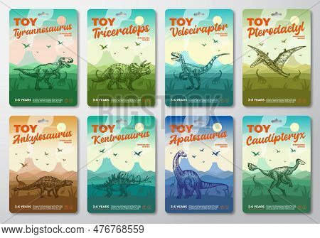 Dinosaur Toy Product Labels Template Set Abstract Vector Packaging Design Layouts Collection. Modern