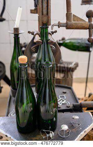 Old Equipment For Making Champagne Sparkling Wine From Chardonnay And Pinor Noir Grapes In Grand Cru