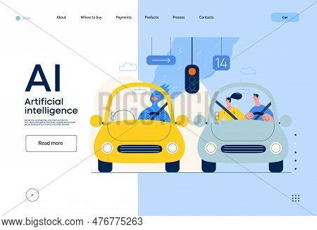 Artificial Intelligence, Driving -modern Flat Vector Concept Illustration Of An Artificial Intellige