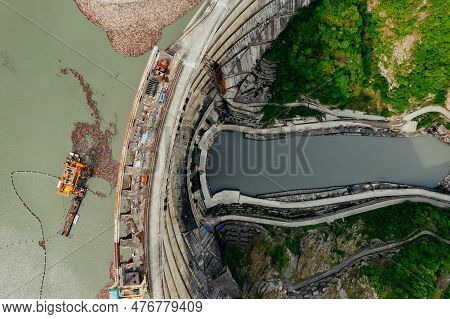 Dam Of Enguri Hydroelectric Power Plant In Georgia, Aerial View