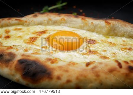 Baked Khachapuri With Egg And Cheese, Up Close