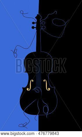 A Violin With Broken Strings Is Seen In An Interesting Illustration. A Golden Light Glows Inside The