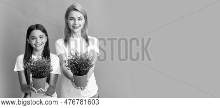 Mother And Daughter Child Banner, Copy Space, Isolated Background. Foster To Adopt. Foster Family. A
