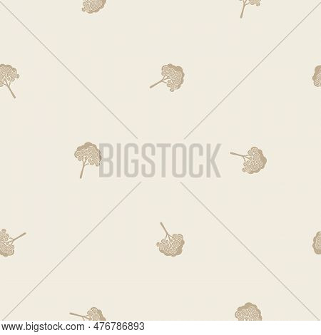 Scandi Woodland Tree Lino Cut Icon Seamless Vector Pattern. Whimsical Forest Hand Drawn Graphic Back