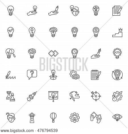 Creative Idea Line Icons Set. Linear Style Symbols Collection, Outline Signs Pack. Creativity Vector