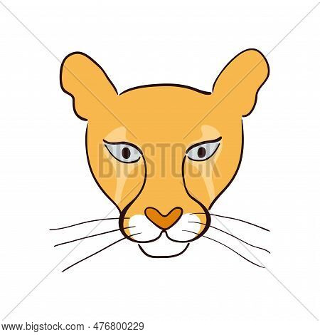 Cute Cougar Face, Portrait Hand Drawn Cartoon Character Illustration, Sketch. Line Art, Drawing Styl