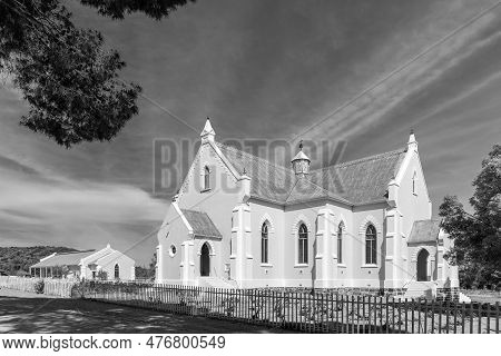 Van Wyksdorp, South Africa - Sep 24, 2022: A Street Scene, With The Dutch Reformed Church And Hall, 