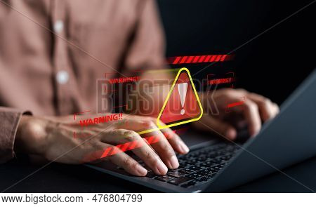 System Warning Caution Sign For Notification Error And Maintenance Concept. Cyber Attack On Computer