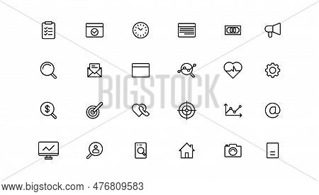 Business And Finance Web Icons. Vector Business And Finance Outline Stroke Line Icon Set With Money,