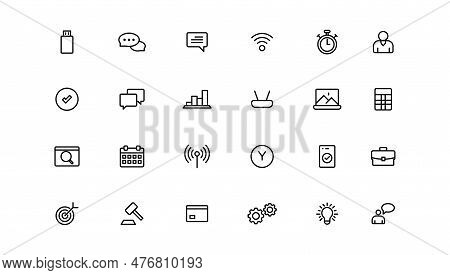 Business And Finance Web Icons. Vector Business And Finance Outline Stroke Line Icon Set With Money,