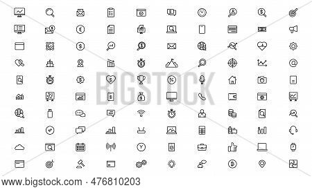 Business And Finance Web Icons. Vector Business And Finance Outline Stroke Line Icon Set With Money,