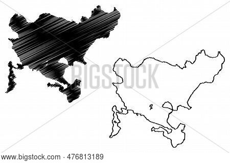 Lake Sniardwy And Seksty(republic Of Poland) Map Vector Illustration, Scribble Sketch Śniardwy Or Sp