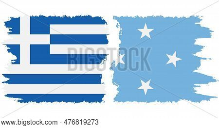 Federated States Of Micronesia And Greece Grunge Flags Connection, Vector