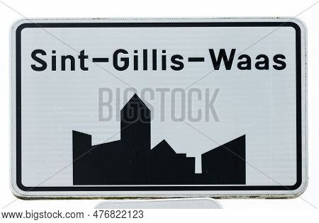 Sint-gillis-waas, East Flemish Region, Belgium - May 21, 2023 -  Road Sign Of The Village Of Sint-gi