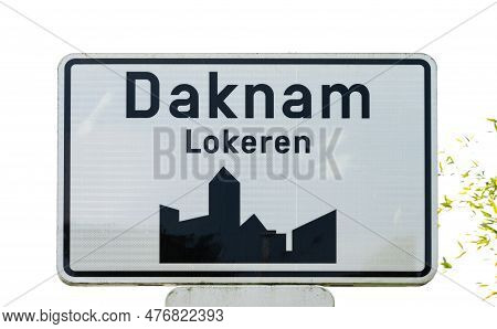 Daknam, East Flemish Region, Belgium - May 21, 2023 - Road Sign Of The Municipality And City Of Dakn