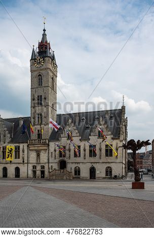 Dendermonde, East Flanders, Belgium - May 1, 2023 - The City Hall With The Belfry At The Old Market 