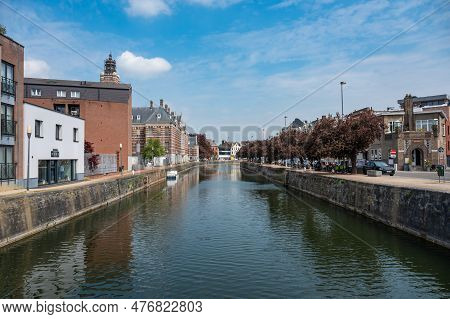 Dendermonde, East Flanders, Belgium - May 1, 2023 - The River Dender With The Court Of First Instanc