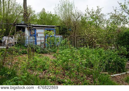 Uccle, Brussels Capital Region, Belgium - May 10, 2023 - Small Sheds And Cabins Of Allotment Gardens