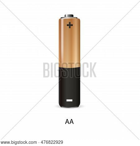 One Aa Battery Isolated On White, With Clipping Path. Vector