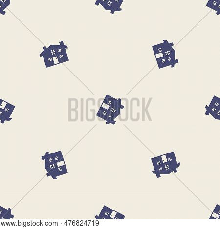 Masculine Block Print House Vector Pattern. Seamless Sketchy City Street Organic Style For Rustic Ti