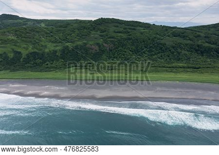 Khalaktyrsky Beach With Black Sand On Kamchatka Peninsula, Russia, Pacific Ocean