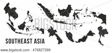Southeast Asia Map Templates. Indonesia, Malaysia, Thailand And Laos Map Isolated On White Backgroun