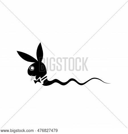 Comic Drawing Of A Funny Spermatozoon Cell. Drawing For A T-shirt, Tattoo, Etc.