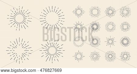 Light Rays, Sunbeams Icons Isolated On White Background. Vintage Elements For Logo, Emblem, Badge De
