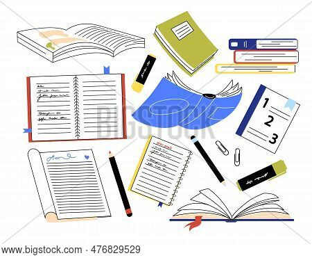 Line Books Set. Education, Learning And Training, Library. Knowledge And Information. Textbook Anad 