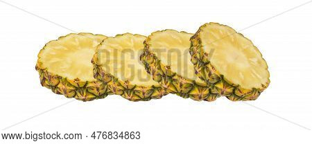 Whole Pineapple And Pineapple Slice. Pineapple With Leaves Isolated On Transparent Background With C